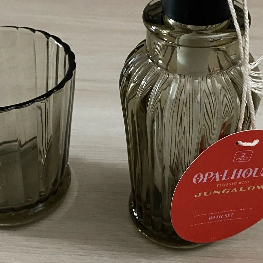 Opalhouse Jungalow Glass Bath Set Cup and Soap Pump